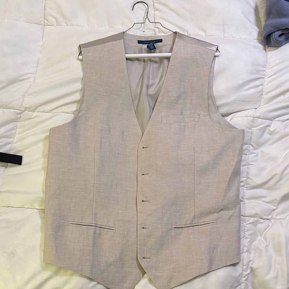 Perry Ellis Light Tan Linen Suit Vest